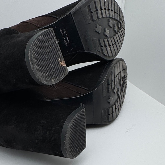 Aquatalia Suede Brown Black Ankle Block Heel Zipper Closure Bootie Size 7 - Picture 12 of 12